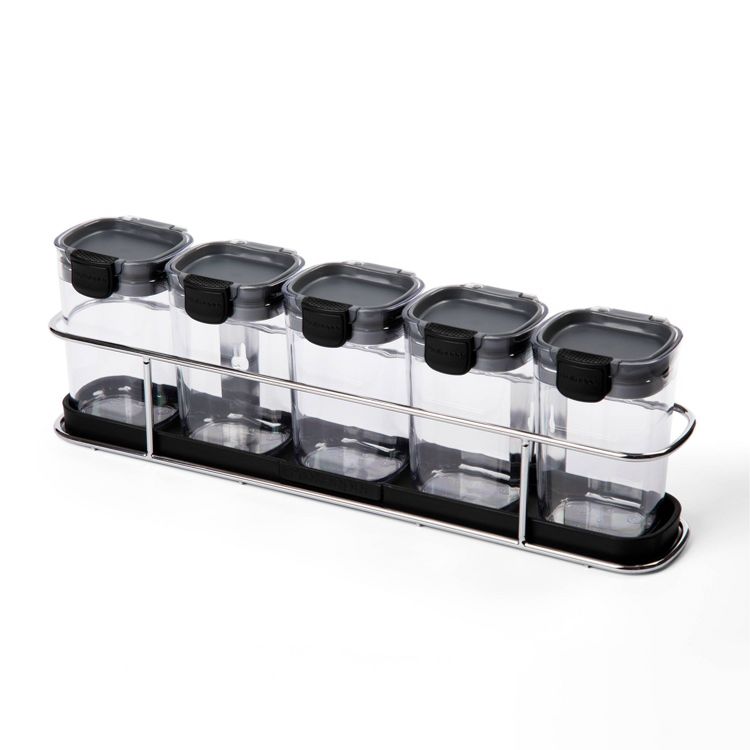 Prokeeper 6pc Spice Rack Set: Progressive Food Storage Containers, Dishwasher-Safe, Clear & Gray, 1 Year Warranty, 1 of 8