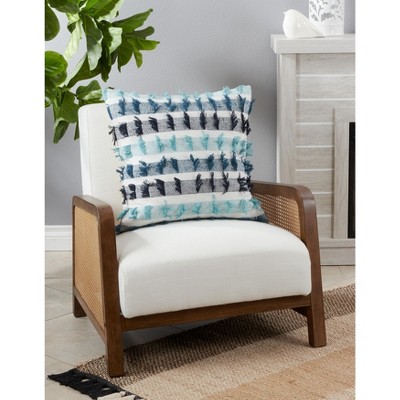 Blue and White Striped Fringe Cotton Throw Pillow