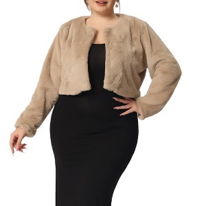 Agnes Orinda Women's Plus Size Winter Warm Collarless Faux Fur Fuzzy Cropped Shrugs - 1 of 4