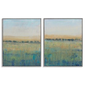 Stupell Industries Sunset Open Meadow Soft Green Floral Field 2pc Framed Giclee Art Set - 1 of 4