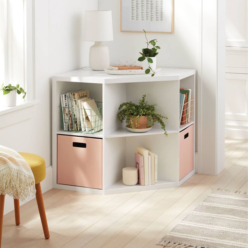4 Cube Corner Organizer - Brightroom&#8482;: White Modern Bookshelf, 13&#34; Compatible, MDF & Laminate Finish, Max 120lbs, 3 of 5