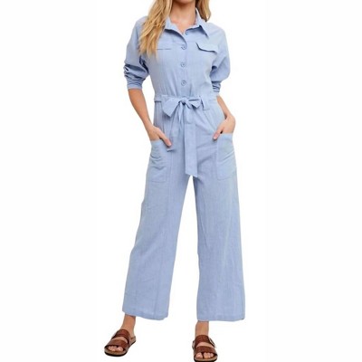 Women's Harper Button-Down Tie-Waist Jumpsuit - BluIvy
