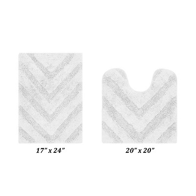 Hugo 2-Piece Bath Rug Set 100% Premium Cotton Tufted Chevron Pattern Bathmats for Bathroom, Super Soft Absorbent Machine Washable