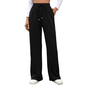 Coolmee Women's Wide Leg Pants Flowy Casual Pants Straight Leg Elastic Waisted Stretch Palazzo Pants - 1 of 4
