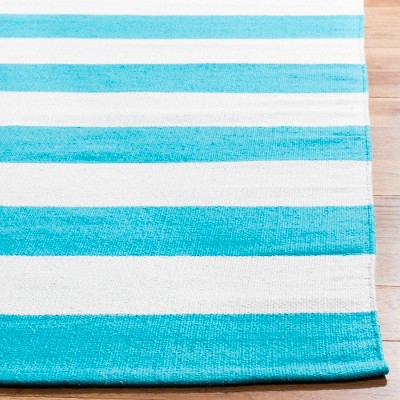 Turquoise and Ivory Handwoven Cotton Stripe Rug, 5' x 8'