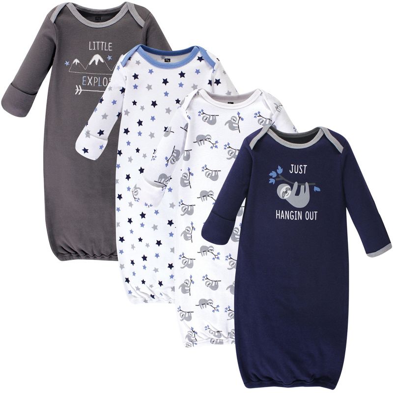Hudson Baby Infant Boy Cotton Long-Sleeve Gowns 4pk, Little Explorer, 0-6 Months, 1 of 7