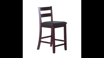 Triena Soho 24" Dark Cherry Wood and Brown Faux Leather Counter Stool