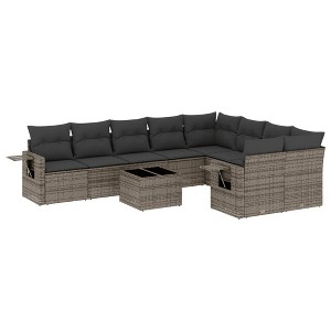 vidaXL 10 Piece Patio Sofa Set with Cushions Gray Poly Rattan - Without Table - 1 of 4