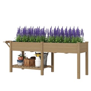 Aghana Digitals Carbonized Fir Wood Elevated Garden Bed with 2 Planting Boxes, Foldable Side Table, - 1 of 4
