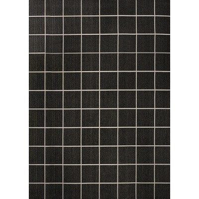 Mid-Century Modern Geometric Black and Cream 5' x 8' Indoor/Outdoor Rug
