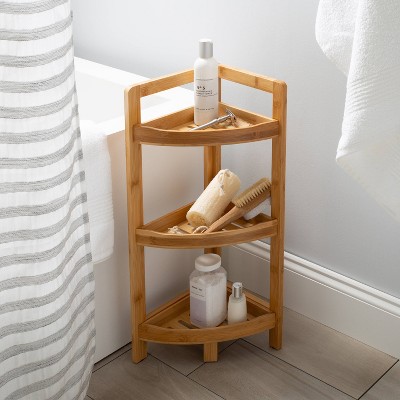 3-Tier Natural Bamboo Corner Bathroom Shelf