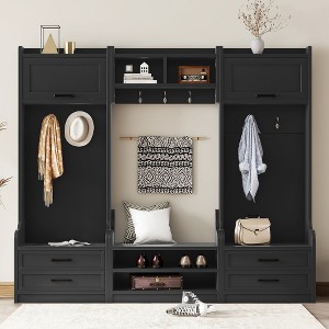 Akoasm 70 in. H Multiple Functions 4-in-1 Entryway Coat Rack with Storage Drawers and 7 Hooks For Entryway and Hallway-Black - 1 of 4