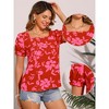 INSPIRE CHIC Women's Floral Square Neck Summer Casual Puff Short Sleeve Blouse - 2 of 4