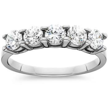 Pompeii3 1ct Five Stone Natural Round Diamond Wedding Anniversary Ring 14K White Gold