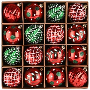 16pc Festive Christmas Ornament Bundle, Red and Green Glittered Baubles| OrnamentallyYou - 1 of 4