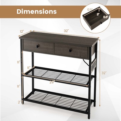 Grey Oak and Black Metal Console Table with Storage and Charging Station