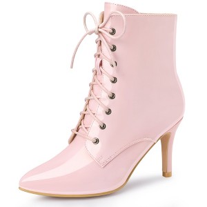 Allegra K Women's Zip-Up Pointed Toe Lace Up Stiletto Heel Ankle Boots - 1 of 4