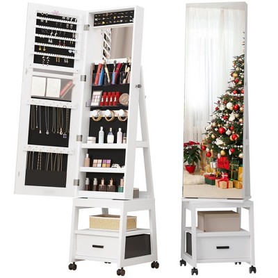360° Swivel Jewelry Cabinet, 66'' Freestanding Jewelry Armoire With Bottom Drawer
