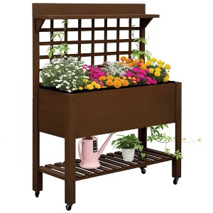 Aghana Digitals 53.25" H Elevated Fir Wood Planter with 3-Tier Design, Trellis, Storage Shelves & - 1 of 4