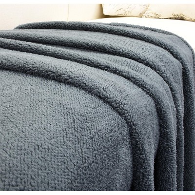Dark Gray Reversible Sherpa Fleece Throw Blanket 60" x 50"