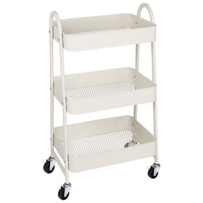 3-Tier Rolling Utility Cart - Metal Storage Shelf With Locking Wheels For Kitchen, Bathroom & Office