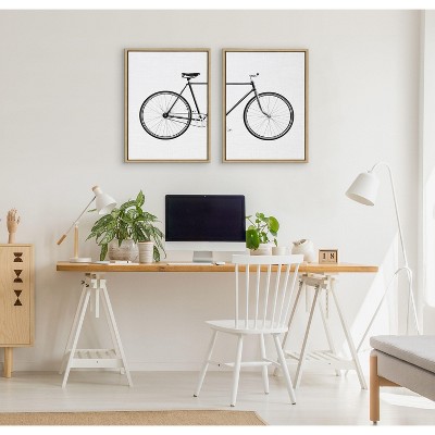 Simon Te Bicycle Print on Canvas with Natural Frame, 18x24, 2 Piece Set