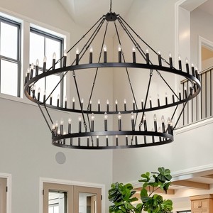 BAOURE Extra Large Black Wagon Wheel Chandelier, Farmhouse Pendant Light Fixture, Round Rustic Large Chandeliers - 1 of 4