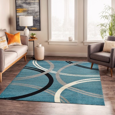 Blue Abstract Circles Design Reversible Square Area Rug