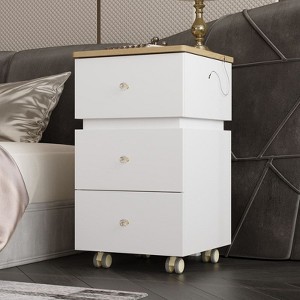 Famapy 360° Swivel Smart Storage Nightstand with LED Mirror,Rolling wheels,Multi-Functional Cabinet,Living Room End-Table & Entryway - 1 of 4