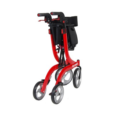Red Aluminum Foldable Rollator Walker with Adjustable Handles