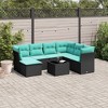 vidaXL 8 Piece Patio Sofa Set with Cushions Black Poly Rattan - Black and Blue With Table - 2 of 4