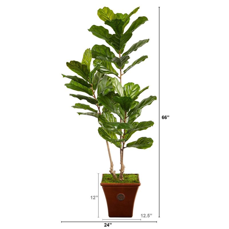 Nearly Natural 5.5-ft Fiddle Leaf Artificial Tree in Brown Planter (Indoor/Outdoor), 2 of 5