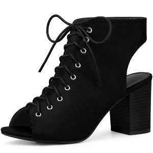 Perphy Women's Lace-Up Peep Toe Slingback Chunky Heels Ankle Boots - 1 of 4
