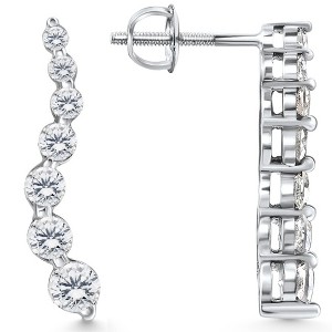 Pompeii3 1ct Diamond Journey Earrings 14K White Gold 1" Tall - 1 of 3