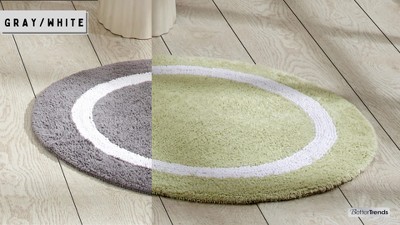 Gray and White Cotton Reversible Bath Mat Rug