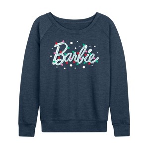 Women's - Barbie - Holidays & Christmas Lightweight French Terry Wide Neck Long Sleeve Shirt - 1 of 4