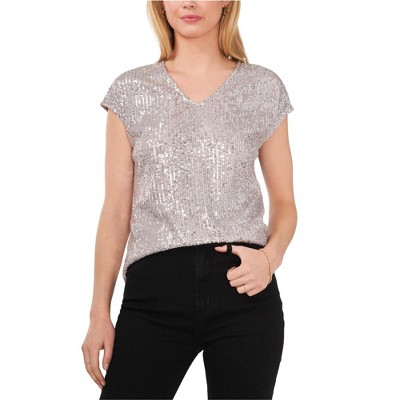 Vince Camuto Womens Sequined Knit Blouse
