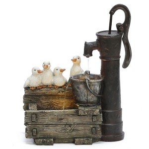 LuxenHome Farmhouse Crate and Baby Ducks Resin Outdoor Fountain with Lights Brown - 1 of 4