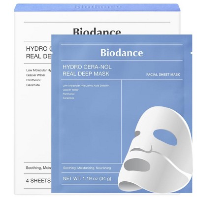 Biodance Hydro Cera-Nol Real Deep Overnight Mask (4 Sheets x 1.19 oz.) Face Sheet Masks for Soothing, Moisturizing, Nourishing