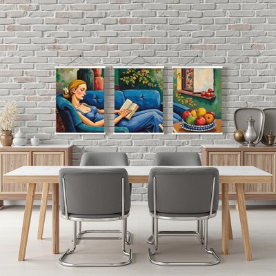 Minimally Modern Triple Black Hanging Pole Painting, 30*40cm, Home Art Decoration Hanging Painting