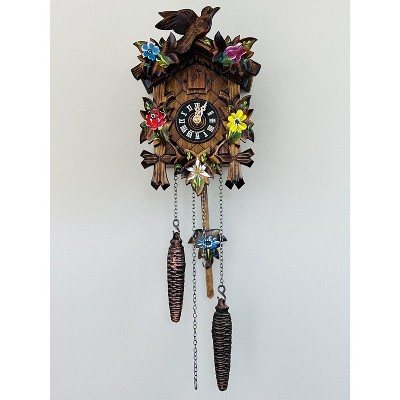 12-Melody Quartz Cuckoo Clock with Painted Flowers, Leaves & Bird 9 Inch By River City Clock