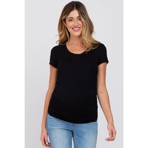 PinkBlush Black Basic Short Sleeve Maternity Fitted Top - 1 of 4