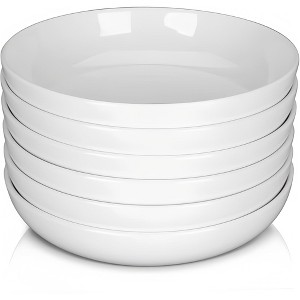 GustoWave Pasta Bowls 22oz, 8'' Salad Bowl Set, Kitchen Porcelain Pasta Plates, Large Ceramic Shallow Bowls, Microwave Safe, White 6 PC - 1 of 4