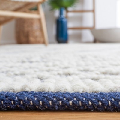 Ivory and Navy Handwoven Wool Geometric Area Rug, 4' x 6'