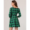 INSPIRE CHIC Women's Plaid Square Neck Pockets High Waist 3/4 Sleeve A-Line Dress - 4 of 4