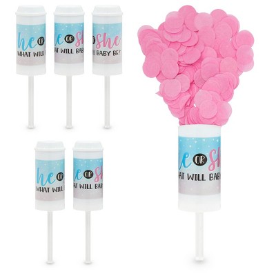 Sparkle and Bash 6 Pack Pink Confetti Poppers with Refills for Girl Gender Reveal Party