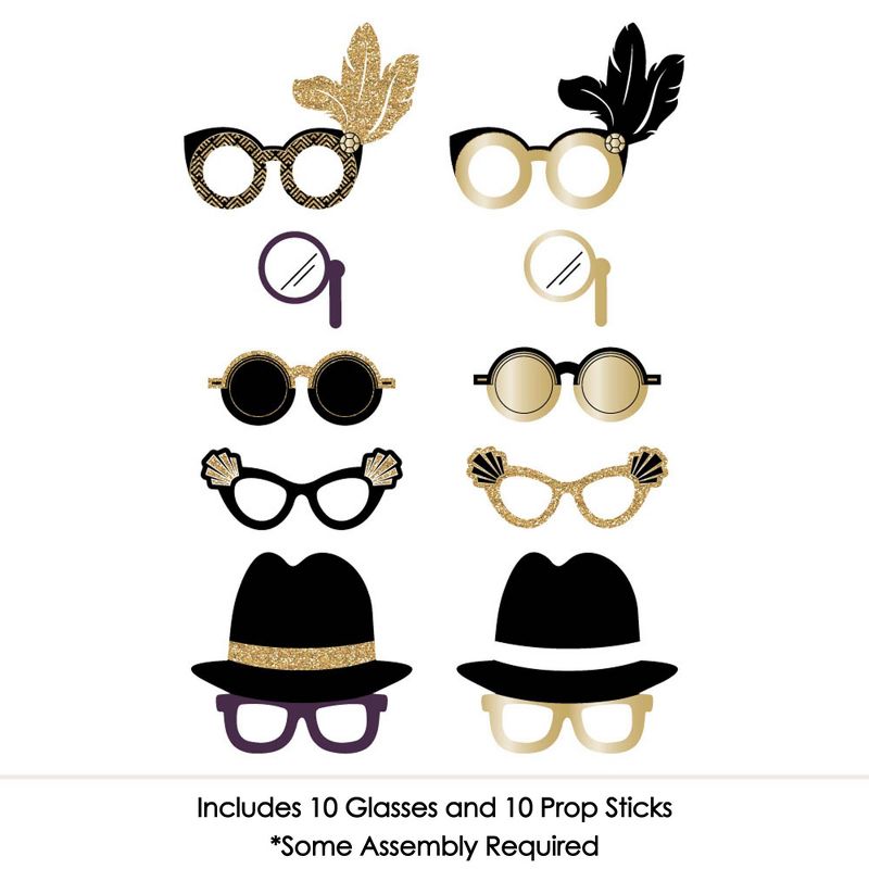 Big Dot of Happiness Roaring 20's Glasses - Paper Card Stock 1920s Party Photo Booth Props Kit - 10 Count, 3 of 6