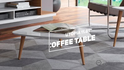 Utopia Mid-Century Triangular White Gloss Wood Coffee Table with Storage
