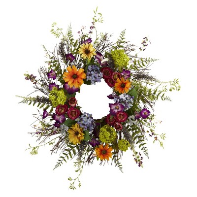Photo 1 of Nearly Natural 24" Spring Garden Wreath with Twig Base