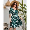 YesFashion Women's Plus Size Boho Floral V Neck Ruffle Short Sleeve Dress Elastic High Waist A Line Summer Dress - 2 of 4
